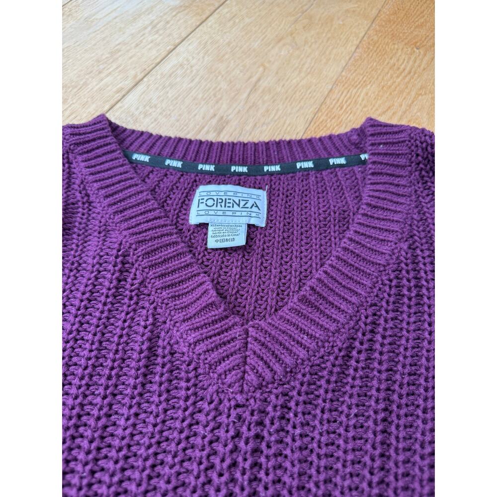 Victoria’s Secret PINK Love Pink Forenza V-Neck Chunky Knit Sweater XS Burgundy - Picture 4 of 7